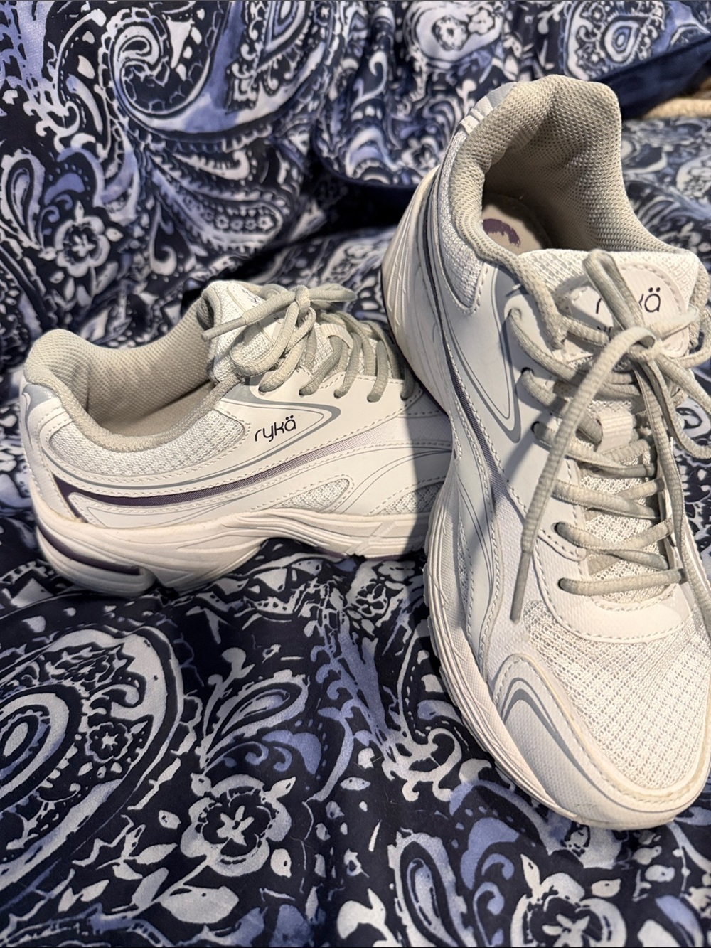 Ryka Infinite Light Gray and Purple Athletic Walking Shoes